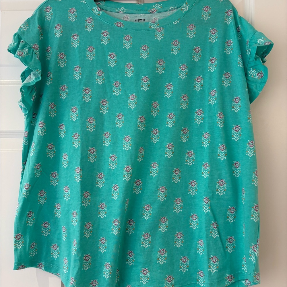 Crown & Ivy Teal Floral Short Sleeve Tee CLOSET CLEAN OUT